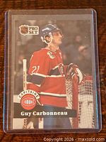 Front of Guy Carbonneau 1991-92 Pro Set card in sleeve