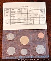 Front view of sealed six-coin set with specification card