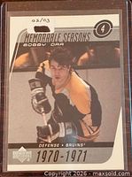 Front of Bobby Orr Memorable Seasons card showing player image and season information
