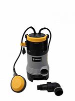 Front view of DEKO 750W submersible sump pump with float switch and elbow fitting