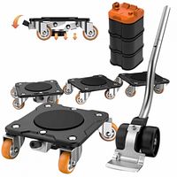 Assembled view of furniture mover set showing stacked dollies, adapter block and lifting bar