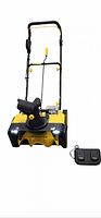 Front view of snow blower with batteries and charger