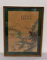 Front view of framed Chinese watercolor landscape painting