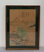 Framed painting front view showing artwork, mat and frame