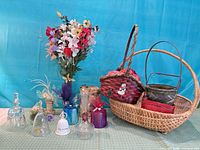 Overview of all items on table against blue backdrop