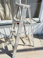 Ladder angled view showing front steps and side rails