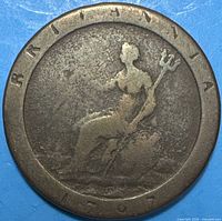 Reverse of coin showing seated Britannia design