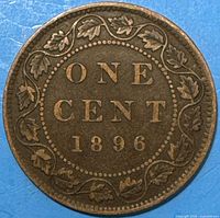 Reverse showing ONE CENT 1896 and leaf border