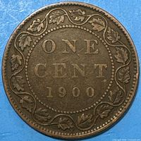 Reverse of 1900 Canadian large cent showing denomination and date