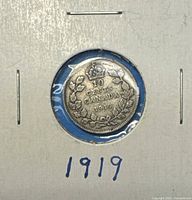 Reverse of 1919 Canadian 10-cent coin in 2×2 holder