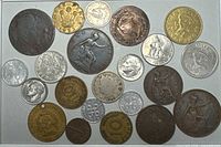 Overall view of entire group of coins