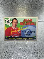 Front of Jean Beliveau hockey card showing portrait, autograph, star #4, "Le Gros Bill" text, and "Special Collector's Card" banner