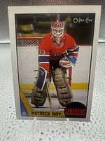 Front of Patrick Roy O-Pee-Chee hockey card in sleeve
