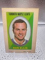 Front view of Ron Ellis Toronto Maple Leafs sticker card