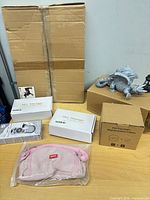 Group shot showing all boxed and packaged items