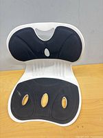 Front view of white plastic lumbar support seat with black pads
