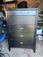 Front view showing entire six-drawer chest, hardware, finish condition