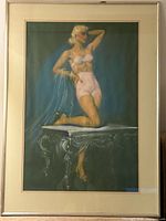 Front view showing entire framed pastel pin-up artwork