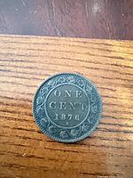 Reverse of 1876 Canadian one-cent coin showing denomination and date