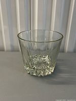 Front view of clear etched crystal ice bucket