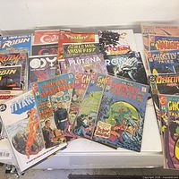 Top view of entire lot showing variety of comic titles and publishers