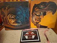 Front view showing both wood panels and framed print with measuring tape