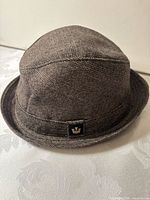 Front angle of trilby hat showing texture and brim