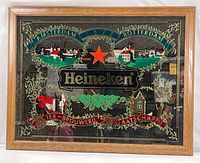Full view of framed Heineken mirror