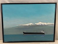 Full view of framed tanker ship painting