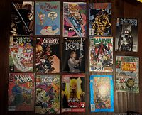 Group shot of all 14 comics laid out