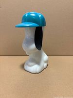 Front view of Snoopy bottle showing blue cap and white body