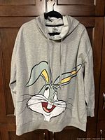 Front view of gray hoodie with Bugs Bunny graphic