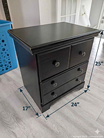 angled front view showing drawers and overall form