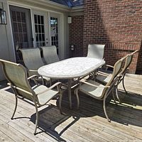 Full view of patio table with six chairs