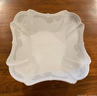 Top view of square scalloped porcelain bowl