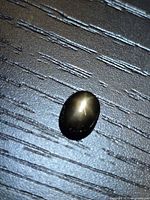 Oval black gemstone showing star under light
