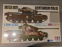 Front of sealed Tamiya Centurion Mk.III 1:25 scale kit box showing artwork and scale information