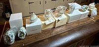 All nine Lenox eggs on boxes showing packaging and protective wrap