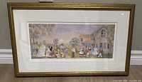 Full view of framed print with mat and gold frame