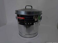 Full view of galvanized can with lid in place