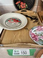 Wood tray, apple pie plate, round floral trivet