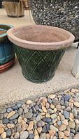 Dark green lattice glazed planter