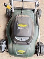 Top view showing Yardworks branding, 14" 8A specs, overall design