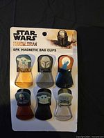 Front view of sealed 6-pack Star Wars Mandalorian magnetic bag clips
