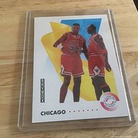 Front view of SkyBox Chicago Bulls card in plastic case