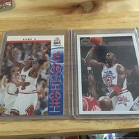 Both Michael Jordan cards in sleeves: NBA Finals card left, USA Basketball card right