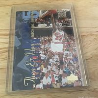 Front view of Michael Jordan "Then & Now ’95" card in plastic sleeve