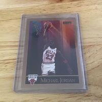 Front view of Michael Jordan SkyBox card in plastic sleeve