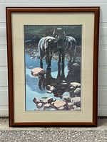 Entire framed lithograph showing artwork, mat and frame