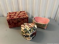 Group shot showing all three fabric-covered jewelry boxes